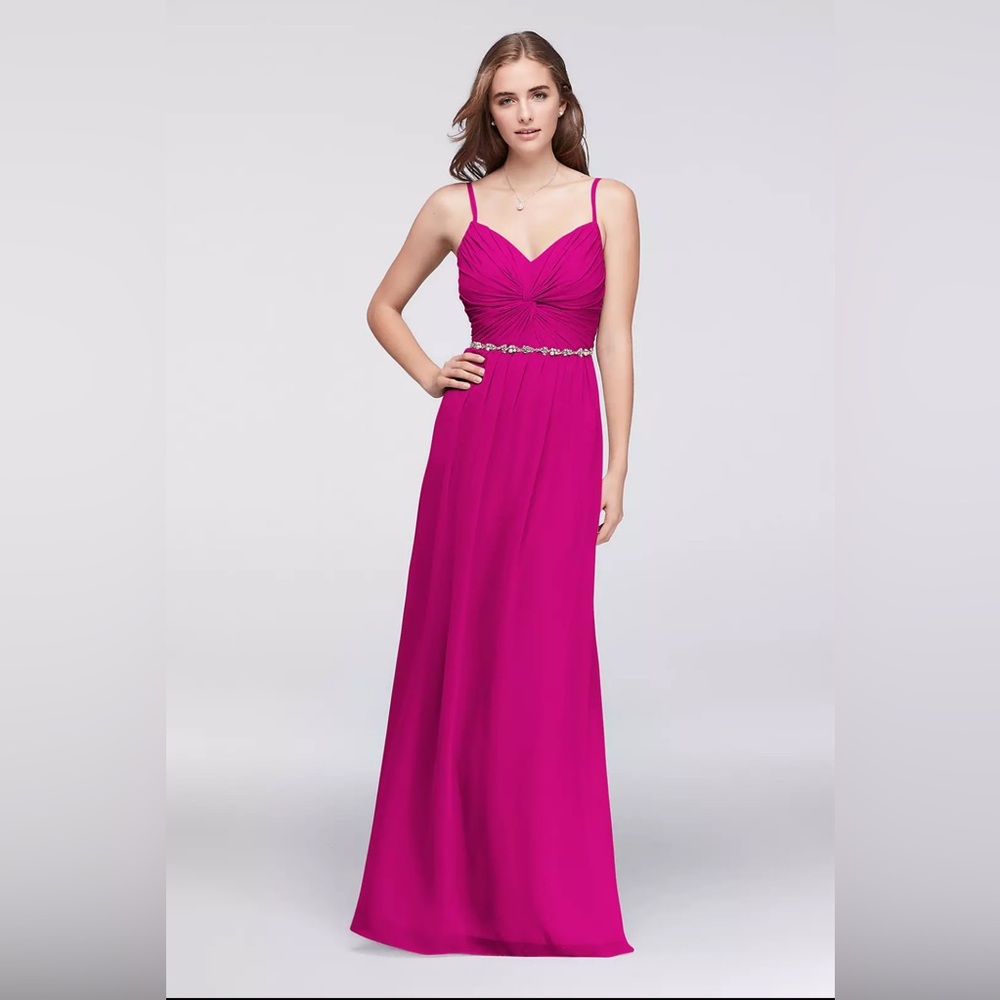 Chiffon Dress with Beaded Belt - hot pink